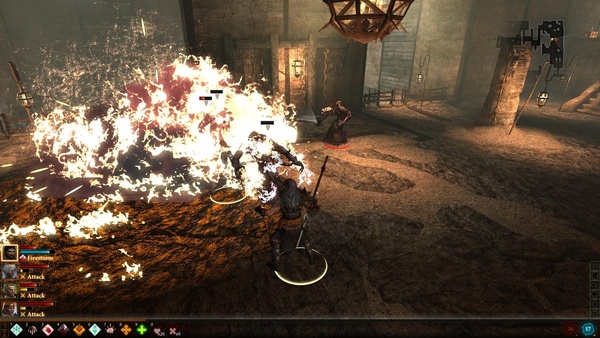 Dragon Age 2 : Stehen die Gegner dicht gedrängt, bieten sich immer mal Flächenzauber an.