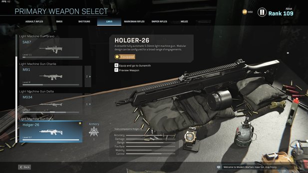 The Holger-26 runs in Call of Duty: Modern Warfare as a light machine gun, but can be converted into an assault rifle.
